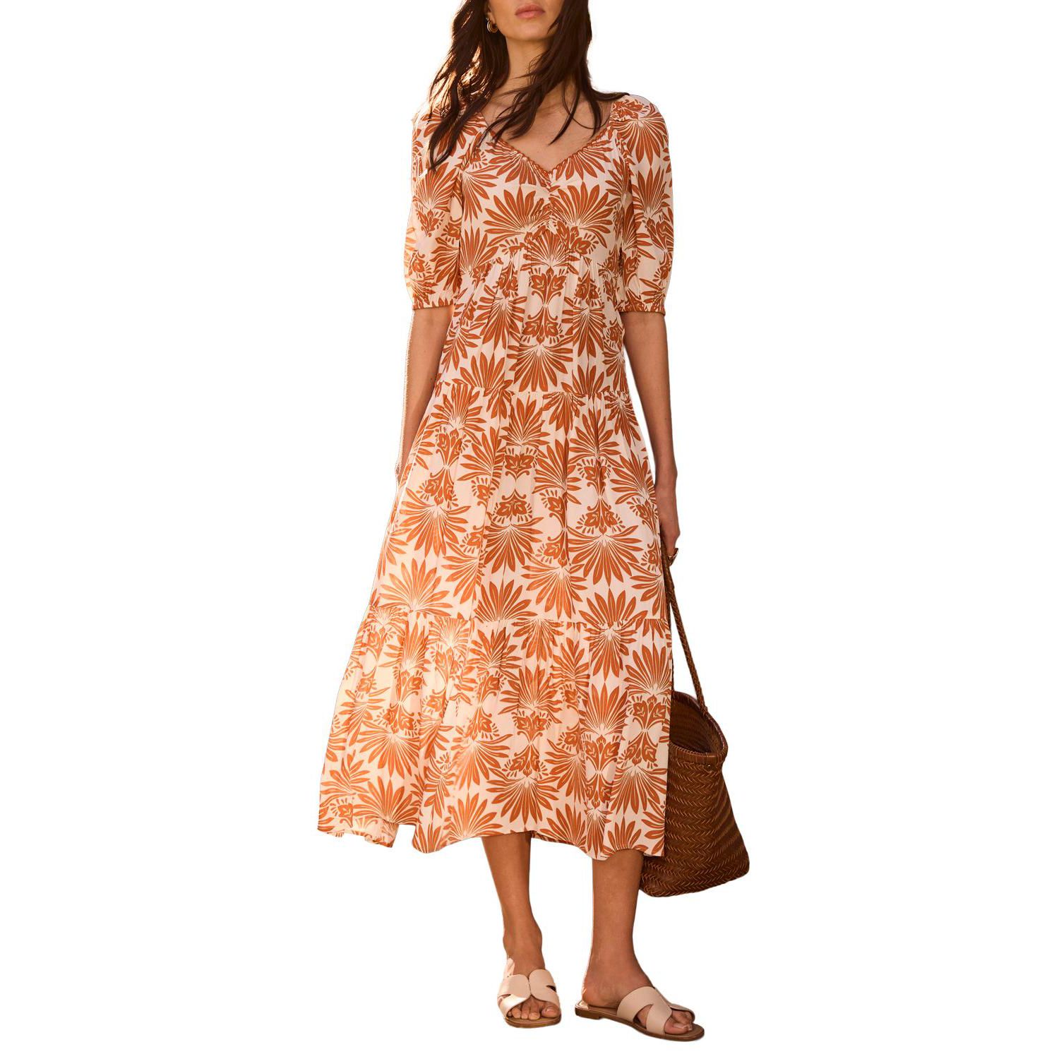 Women's Floral V-Neck A-Line Midi Dress