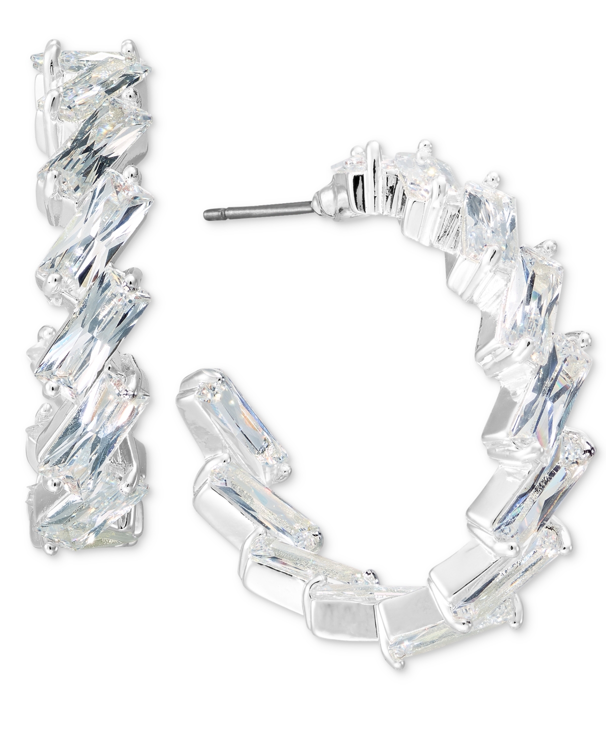 Anne Klein Silver-Tone Cubic Zirconia Baguette Hoop Earrings - Crystal