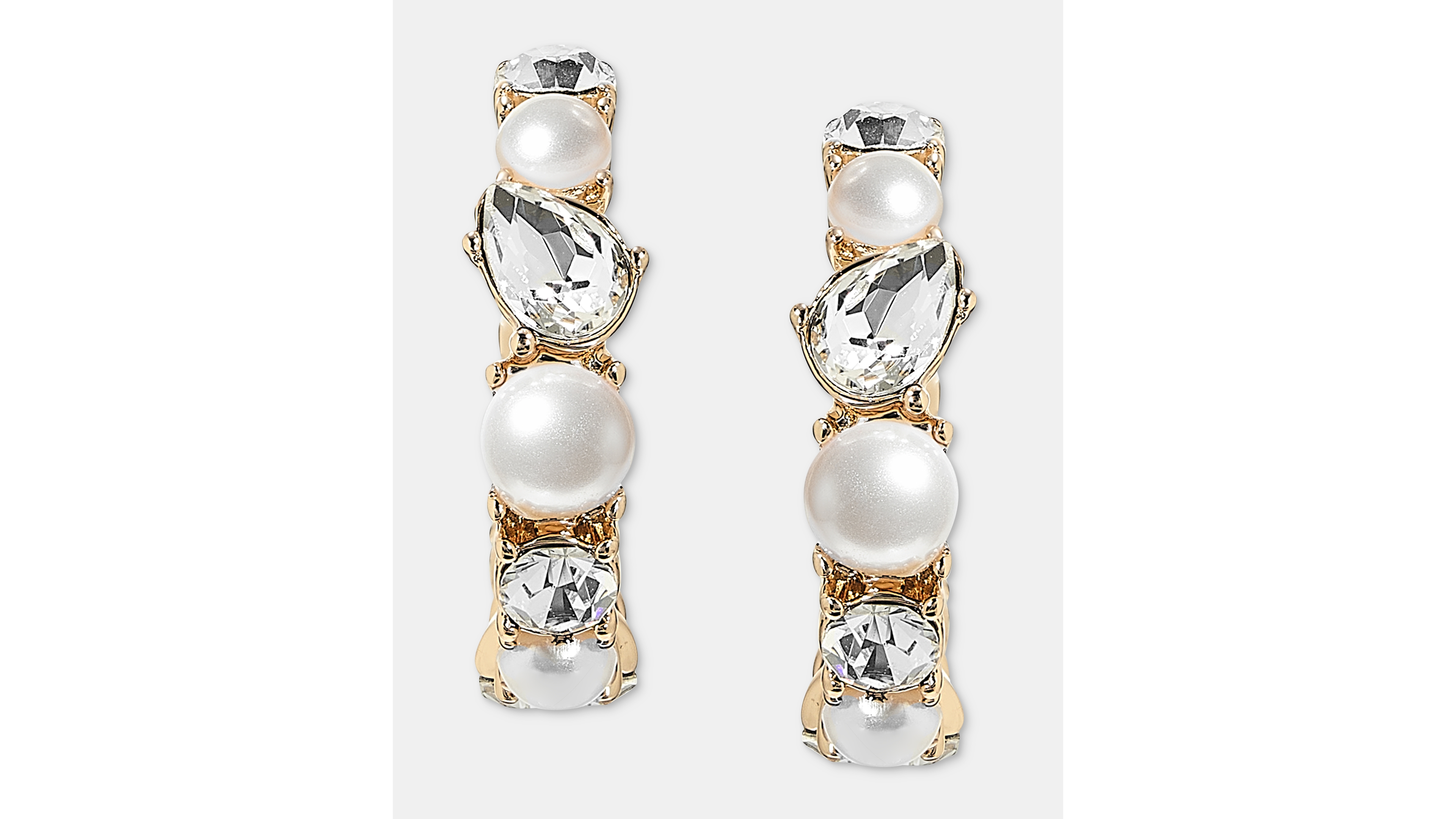 Anne Klein Gold-Tone Imitation Pearl & Glass Crystal C Hoop Earrings