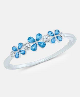 Silver-Tone Glass Crystal Floral Hinge Bangle