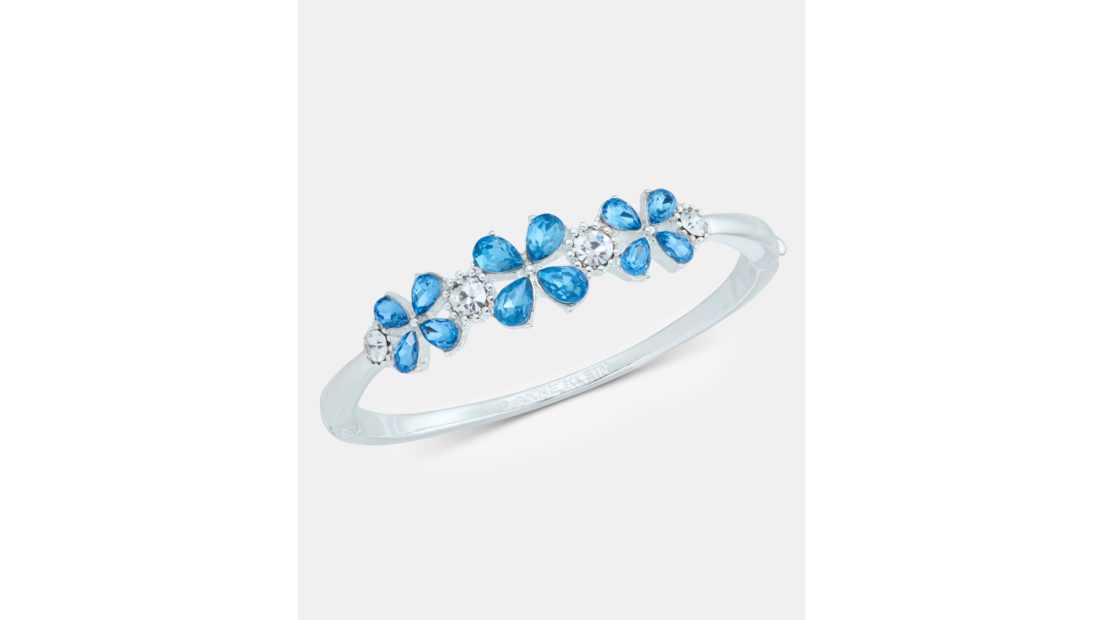 Anne Klein Silver-Tone Glass Crystal Floral Hinge Bangle