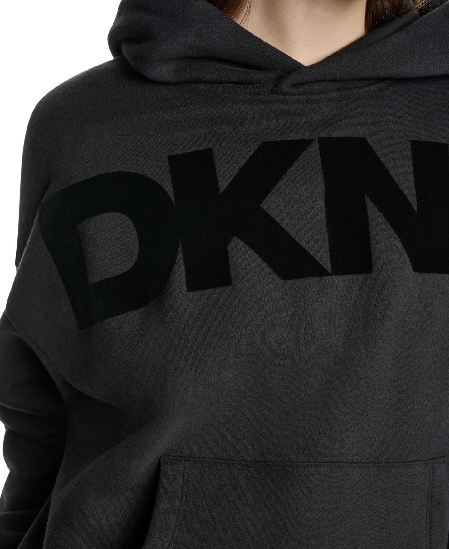 Женское худи DKNY Sport Flocked Logo Relaxed-Fit, цвет: Чёрный — фото 4