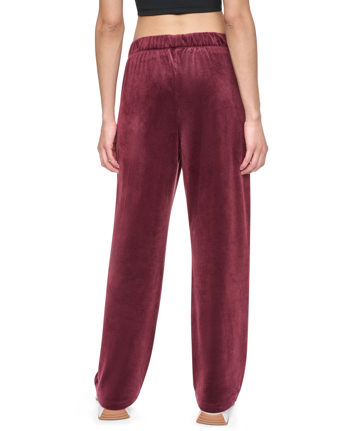 Женские брюки DKNY Sport High-Rise Ribbed Super-Soft Velour Straight Leg, цвет: Чёрный — фото 7