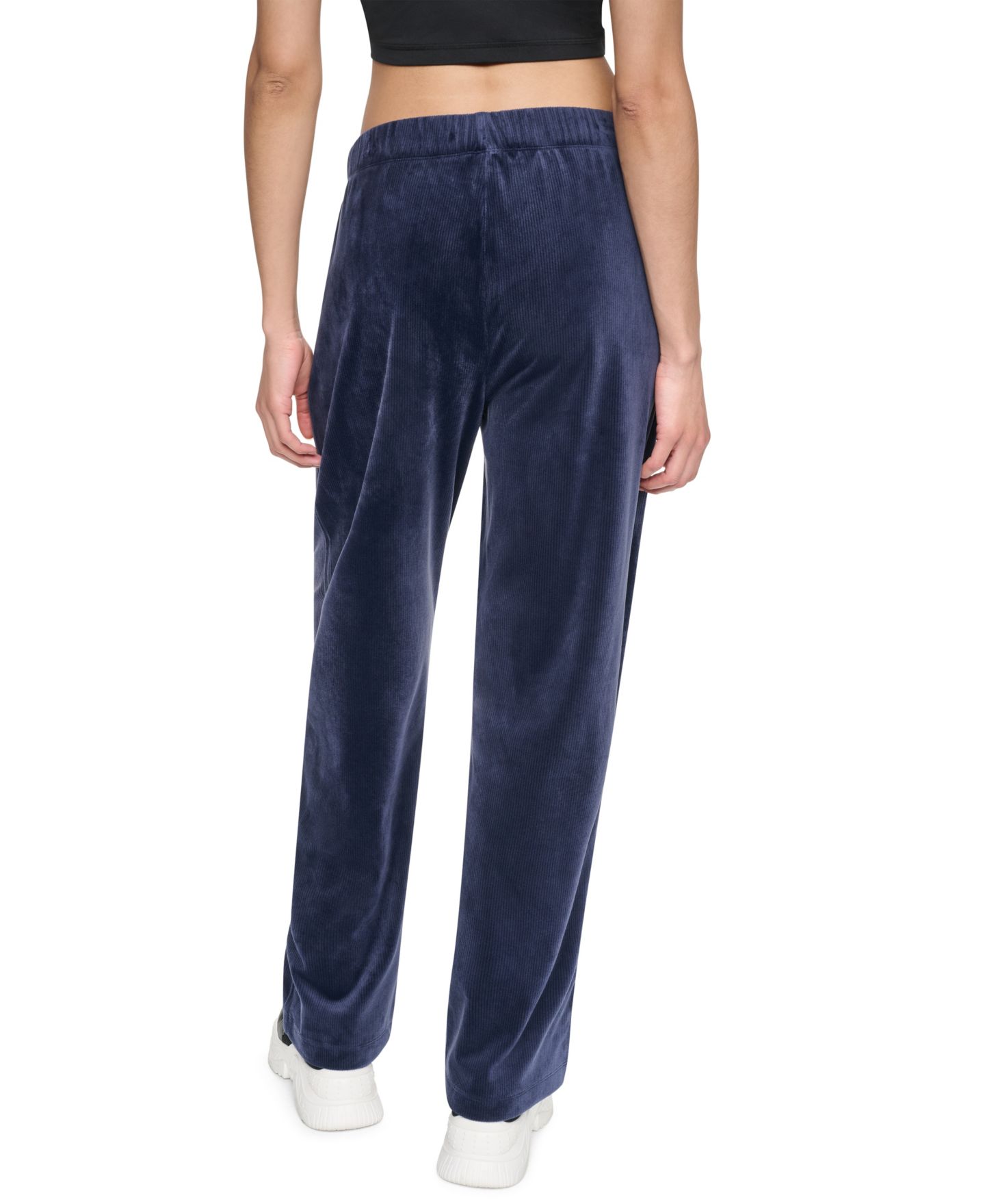 Женские брюки DKNY Sport High-Rise Ribbed Super-Soft Velour Straight Leg, цвет: Чёрный — фото 15