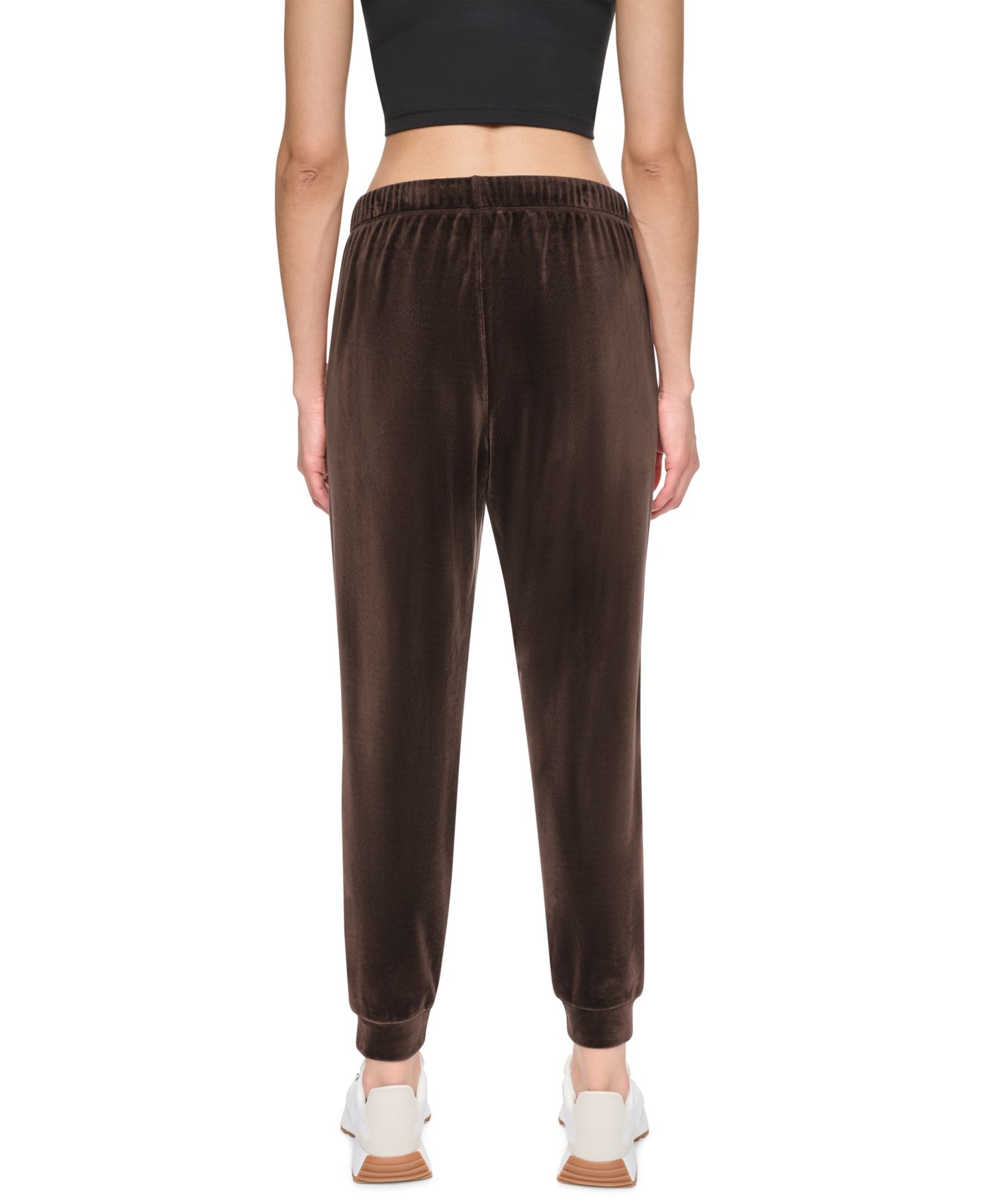 Женские брюки DKNY Sport Mid-Rise Super-Soft Velour Rhinestone Logo Jogger, цвет: Чёрный — фото 8