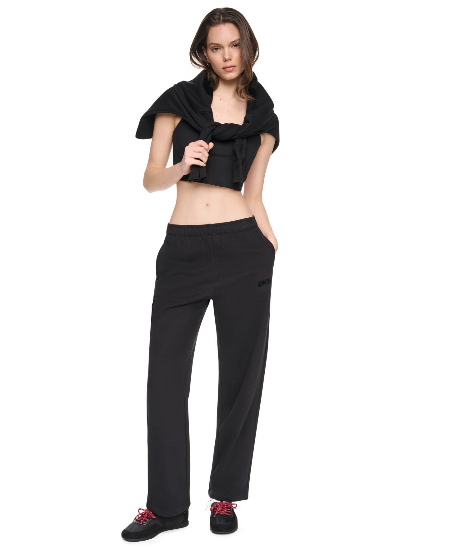 Женские брюки DKNY Sport High-Rise Wide-Leg Relaxed-Fit Sweatpant, цвет: Чёрный — фото 4