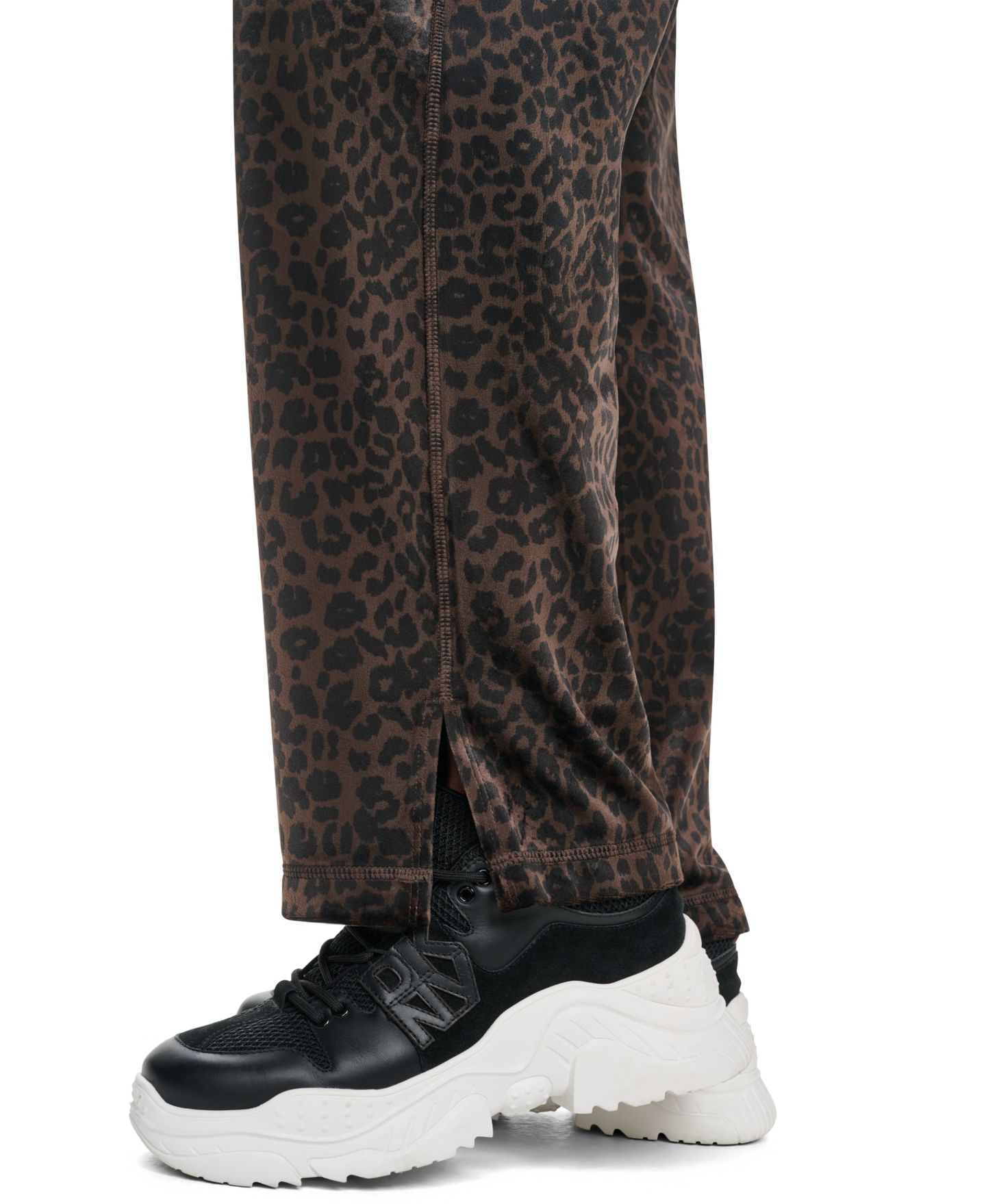 Женские брюки DKNY Sport Leopard-Print Mid-Rise Soft Velour Track Pants, цвет: Леопардовый тёмно-коричневый — фото 5