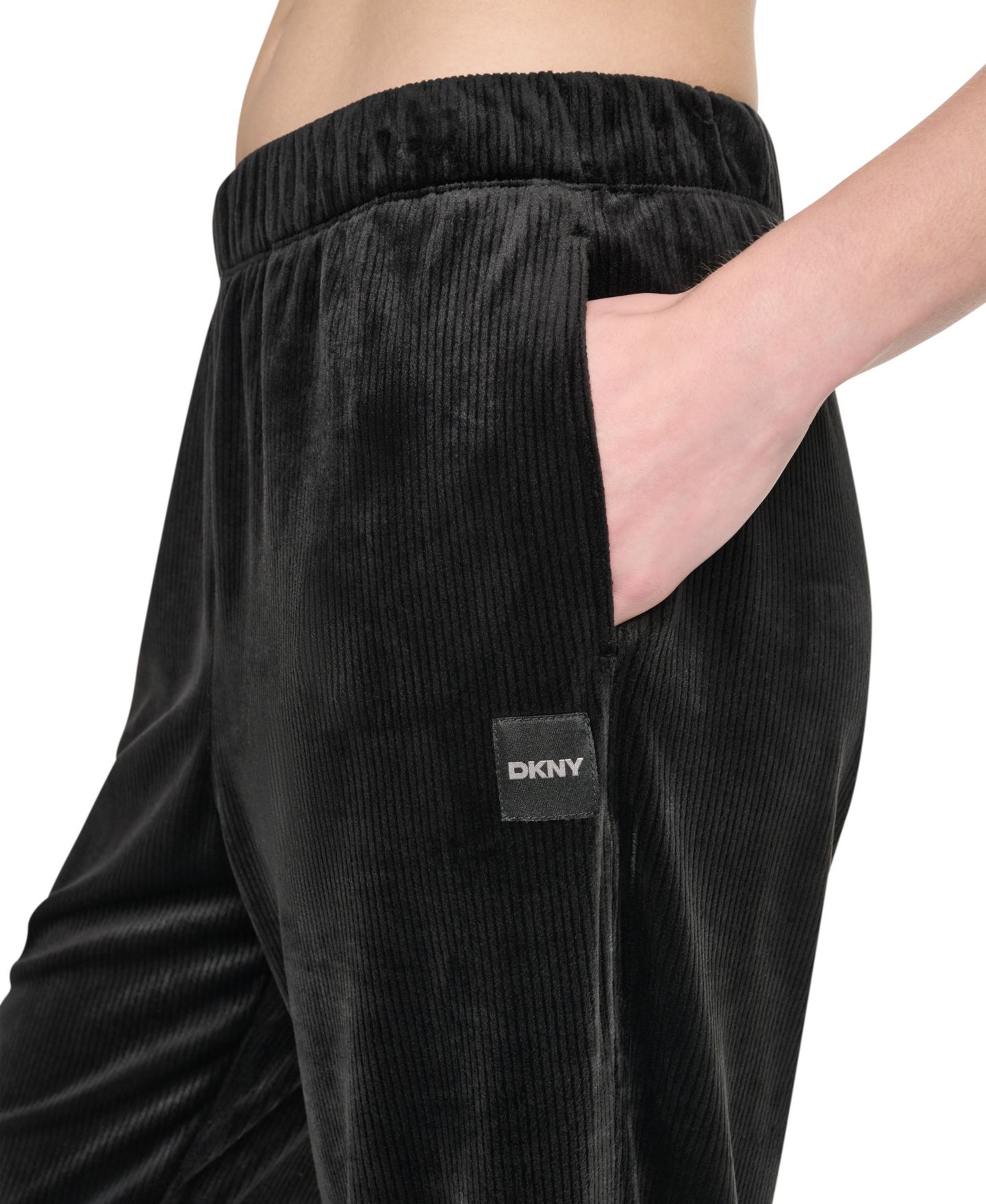 Женские брюки DKNY Sport High-Rise Ribbed Super-Soft Velour Straight Leg, цвет: Чёрный — фото 5