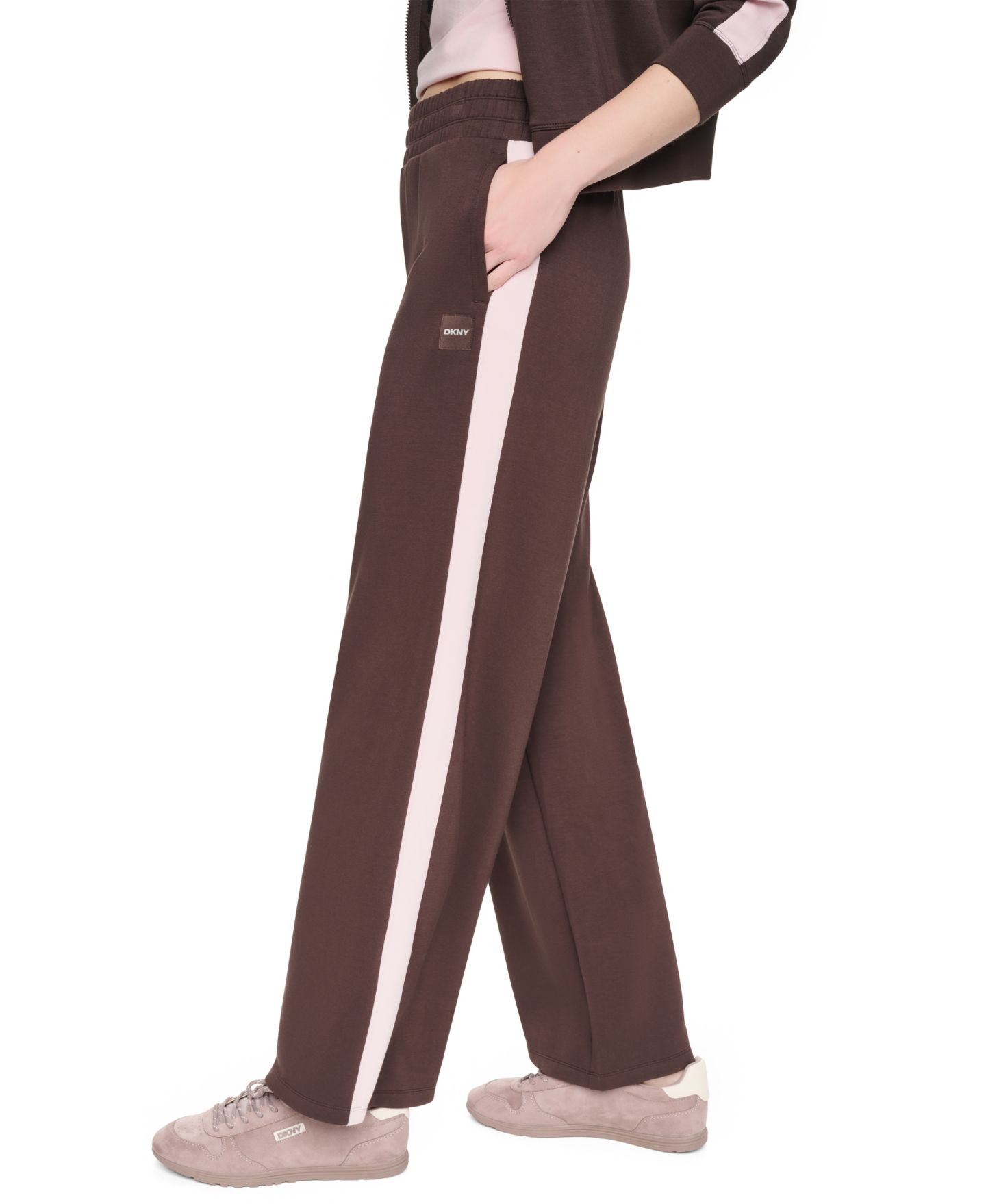Женские брюки DKNY Sport High-Rise Modified Wide-Leg Side-Stripe, цвет: Чёрный / Сливочный — фото 10
