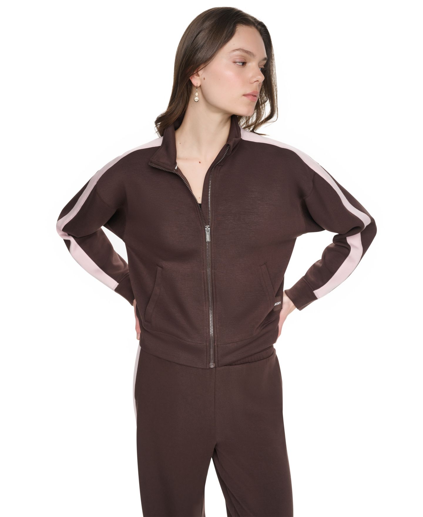 Женская куртка DKNY Sport Side Stripe Scuba Full Zip, цвет: Чёрный / Сливочный — фото 14