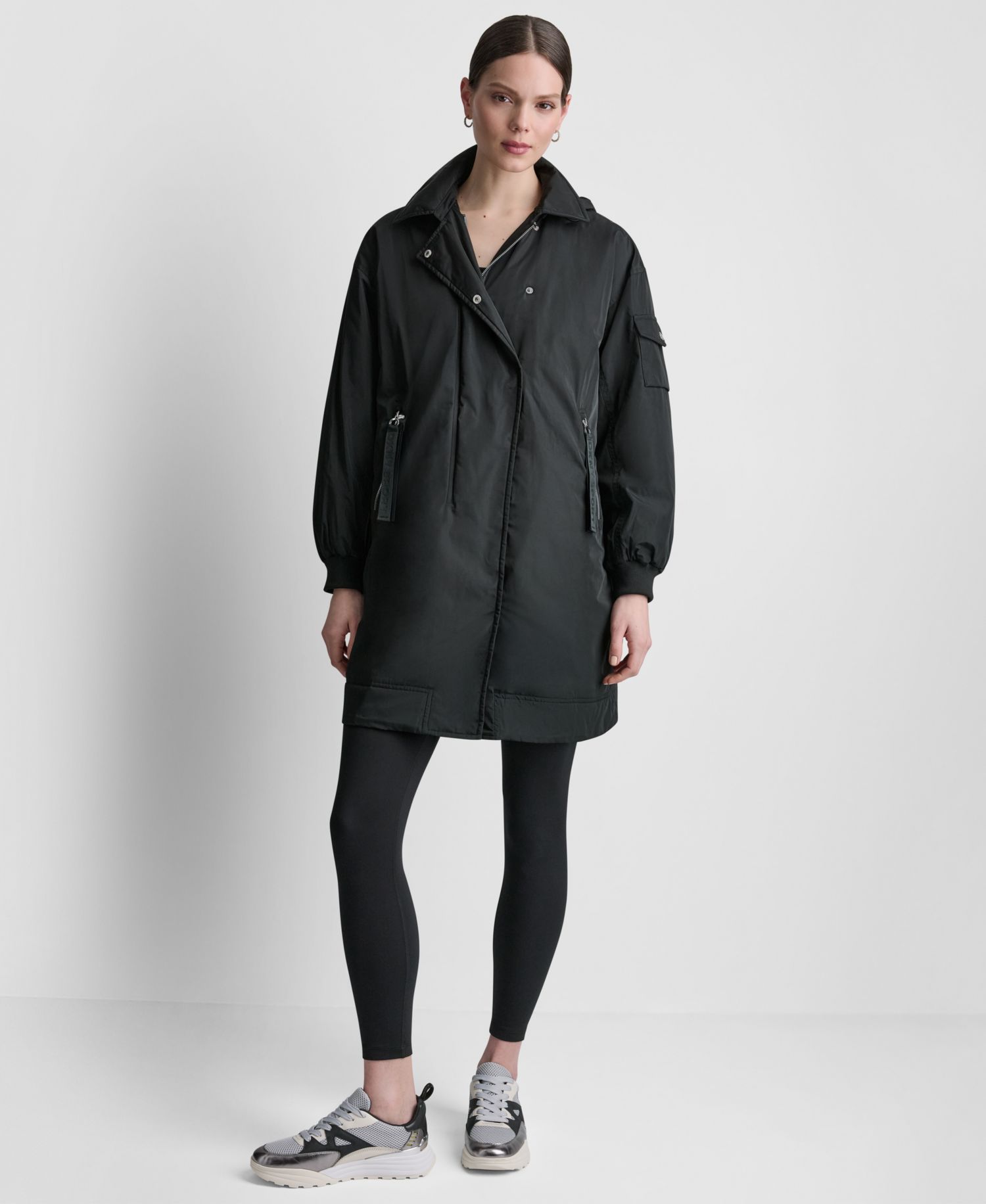 Women's Removable Hood Long Flight Quilted-Lined Jacket