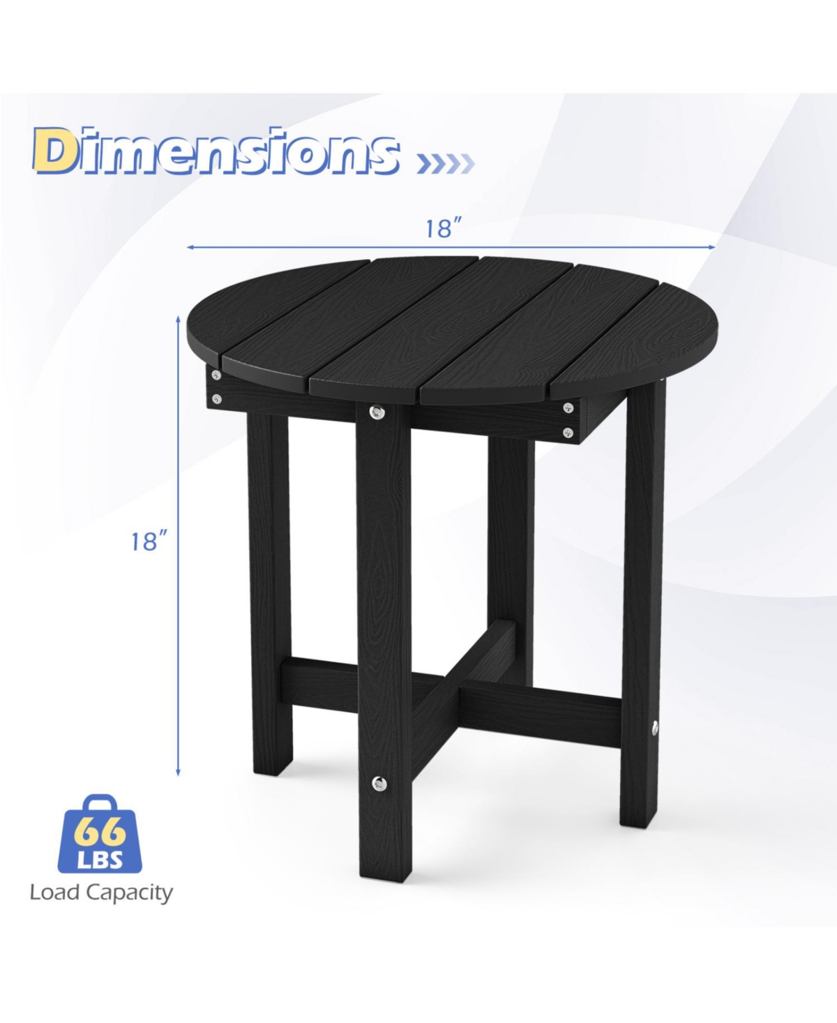 Mecale 18 Adirondack Round Side Table with Wood Grain Slats, Holds 66 lbs