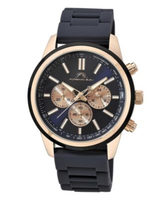 Men's Logan Chronograph Blue Silicone Strap Rose Tone Watch 44 mm