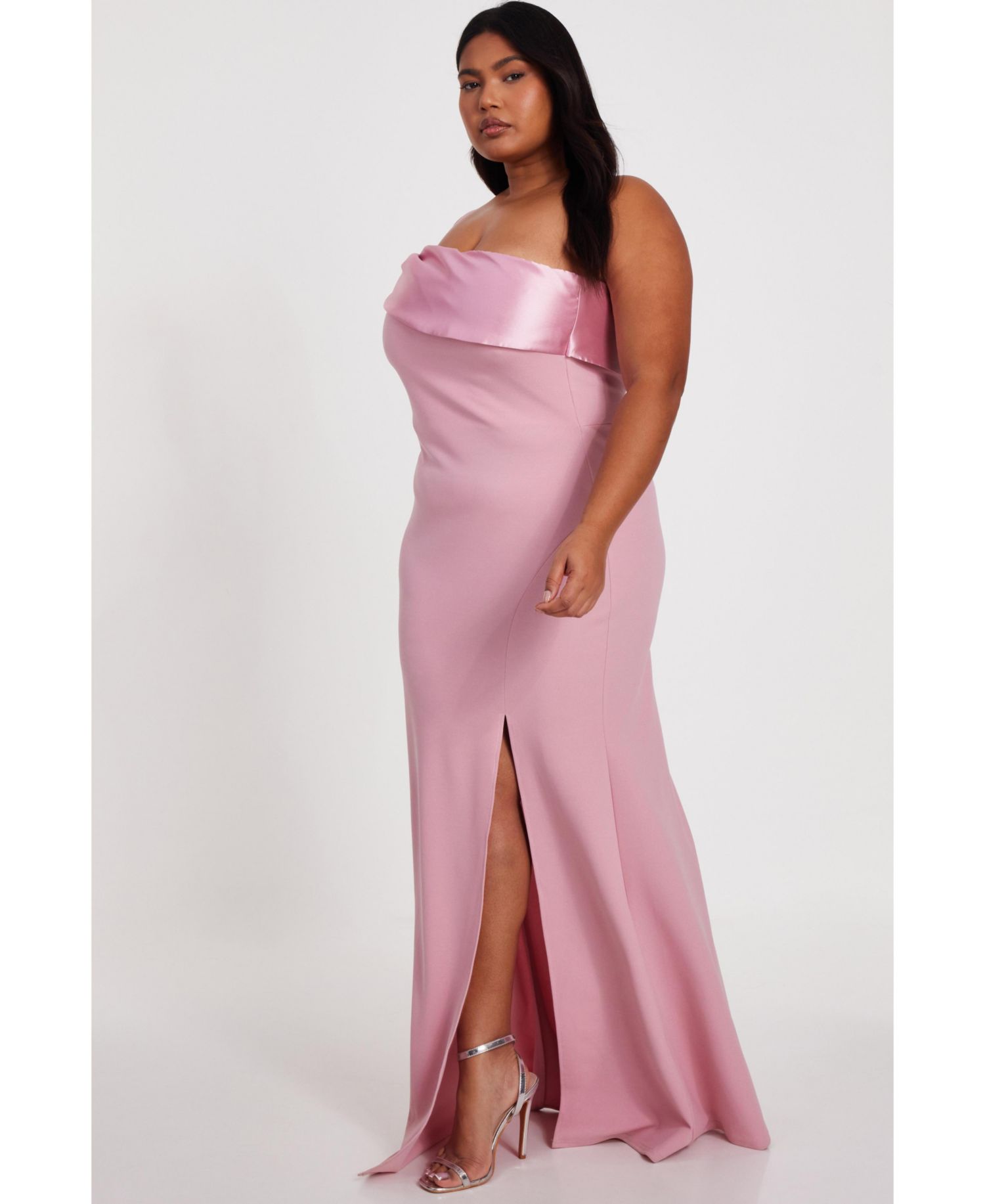 Plus Size Satin One Shoulder Maxi Dress