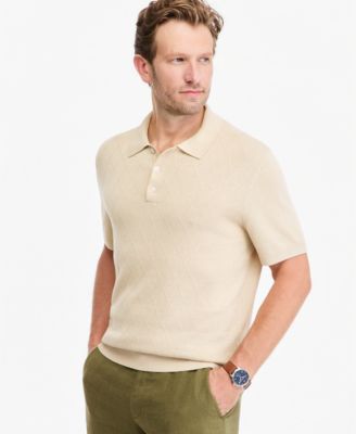 Men's Diamond Sweater Polo Linen-Blend Classic-Fit Short-Sleeve Polo Shirt, Macy's Exclusive