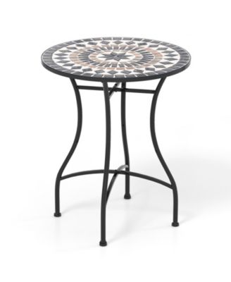 24 in Round Mosaic Bistro Table with Ceramic Tile Top, Holds 110 lbs