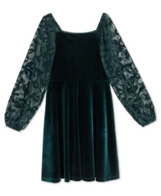 Girls' 7-16 Knee Length Long-Sleeve Square Neck Dress