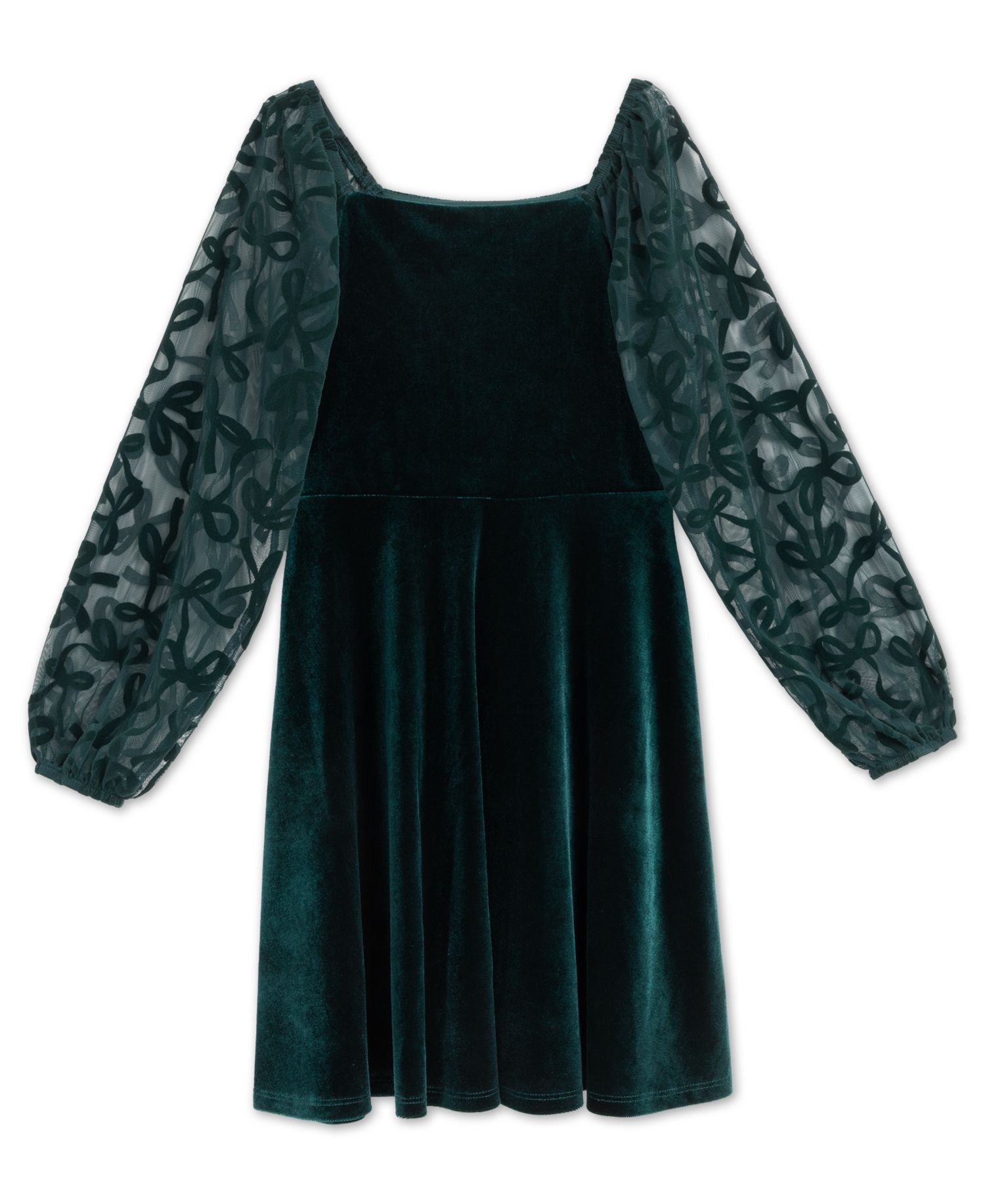 Girls' 7-16 Knee Length Long-Sleeve Square Neck Dress