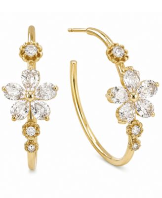 Cubic Zirconia 18K Gold-Plated Flower C Hoop Earring