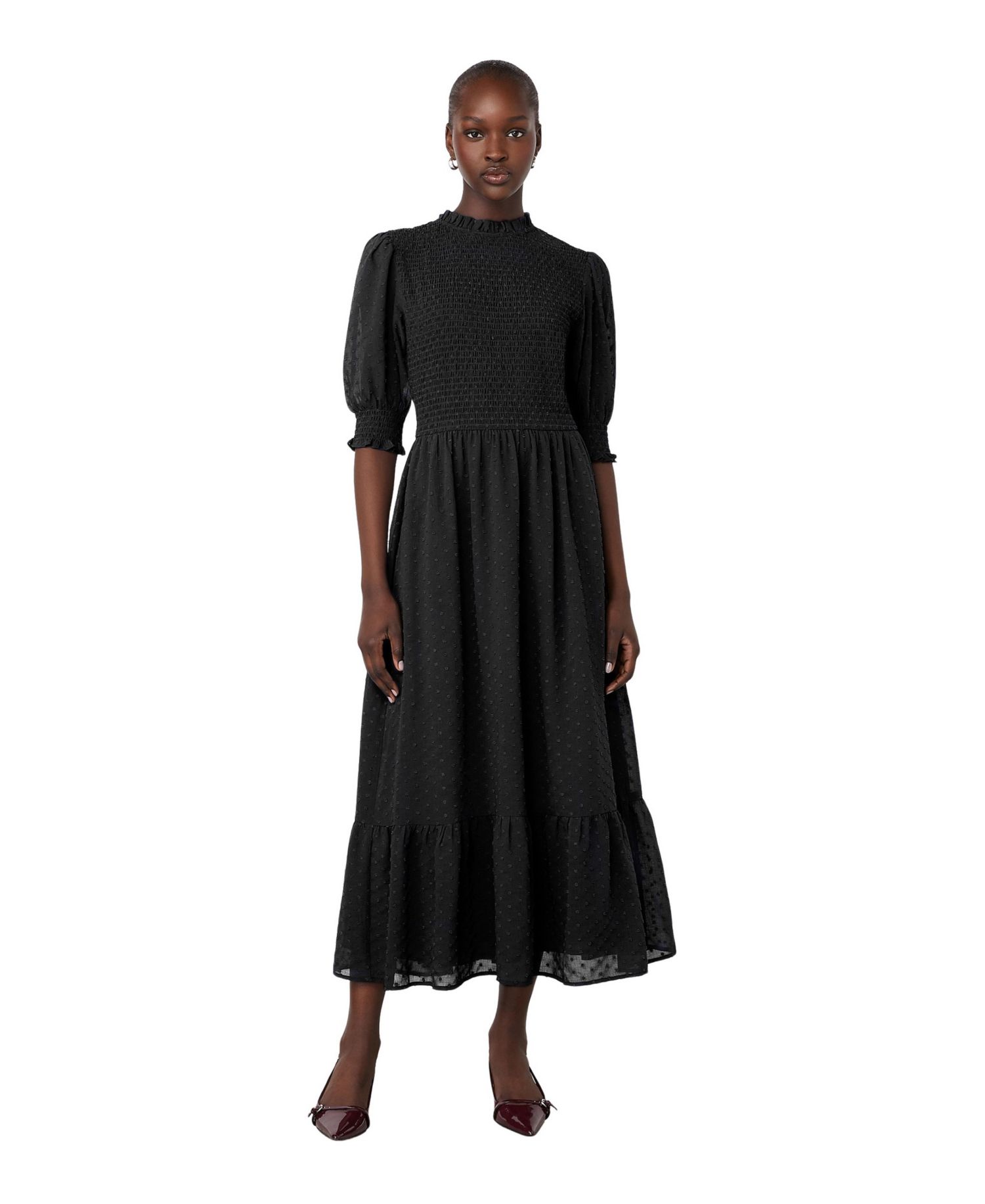 Women's Amelia 3/4-Sleeve Puff Tiered Chiffon Midi Dress