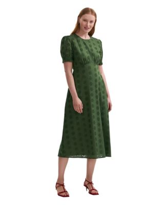 Women's Mela Cotton Floral-Embroidered Eyelet Empire-Waist Midi Tea Dress