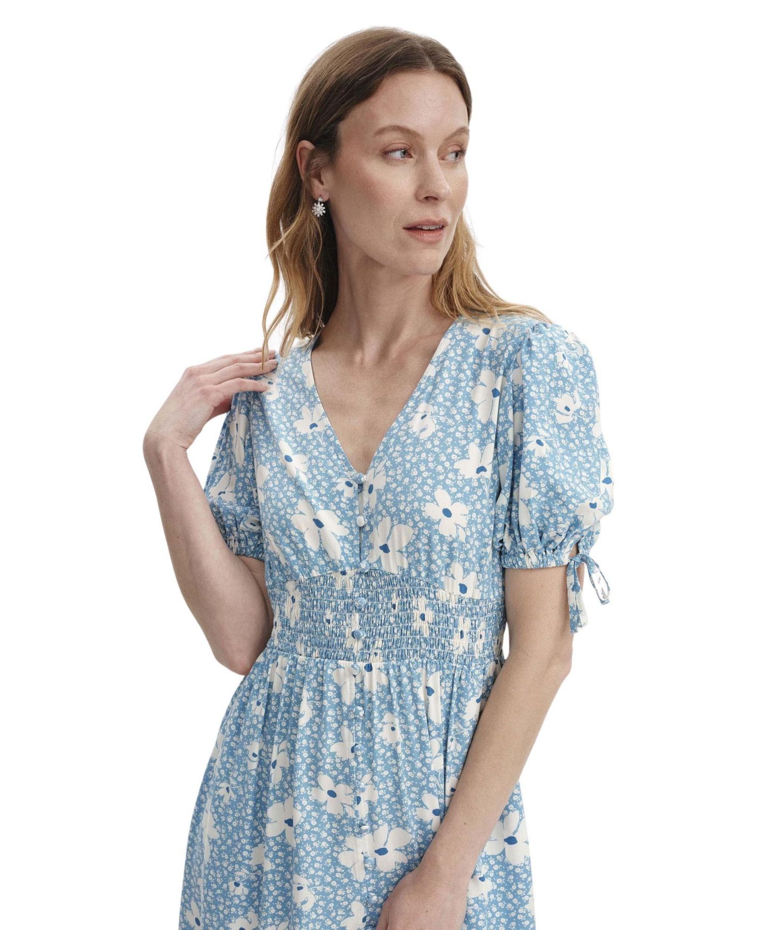 Women's Margot Floral-Print Puff-Sleeve V-Neck Midi Dress