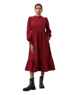 Women's Esme Long-Sleeve Functional-Pocket Corduroy Midi Dress