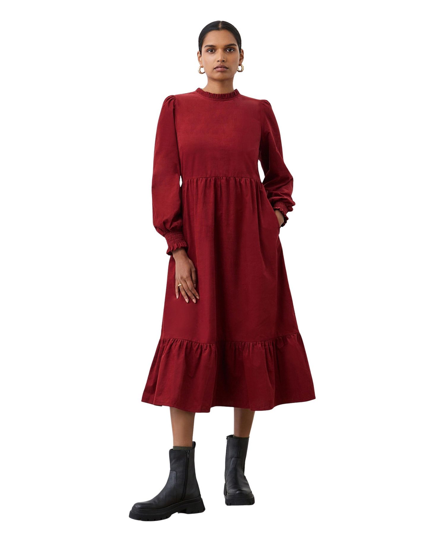 Women's Esme Long-Sleeve Functional-Pocket Corduroy Midi Dress