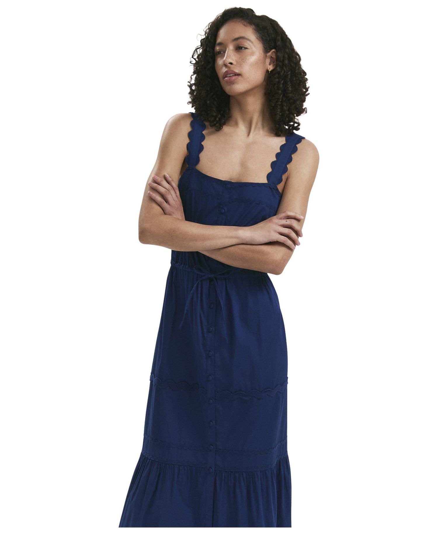 Women's Hallie Cotton-Poplin Square-Neck Ric Rac Detail Midi Dress