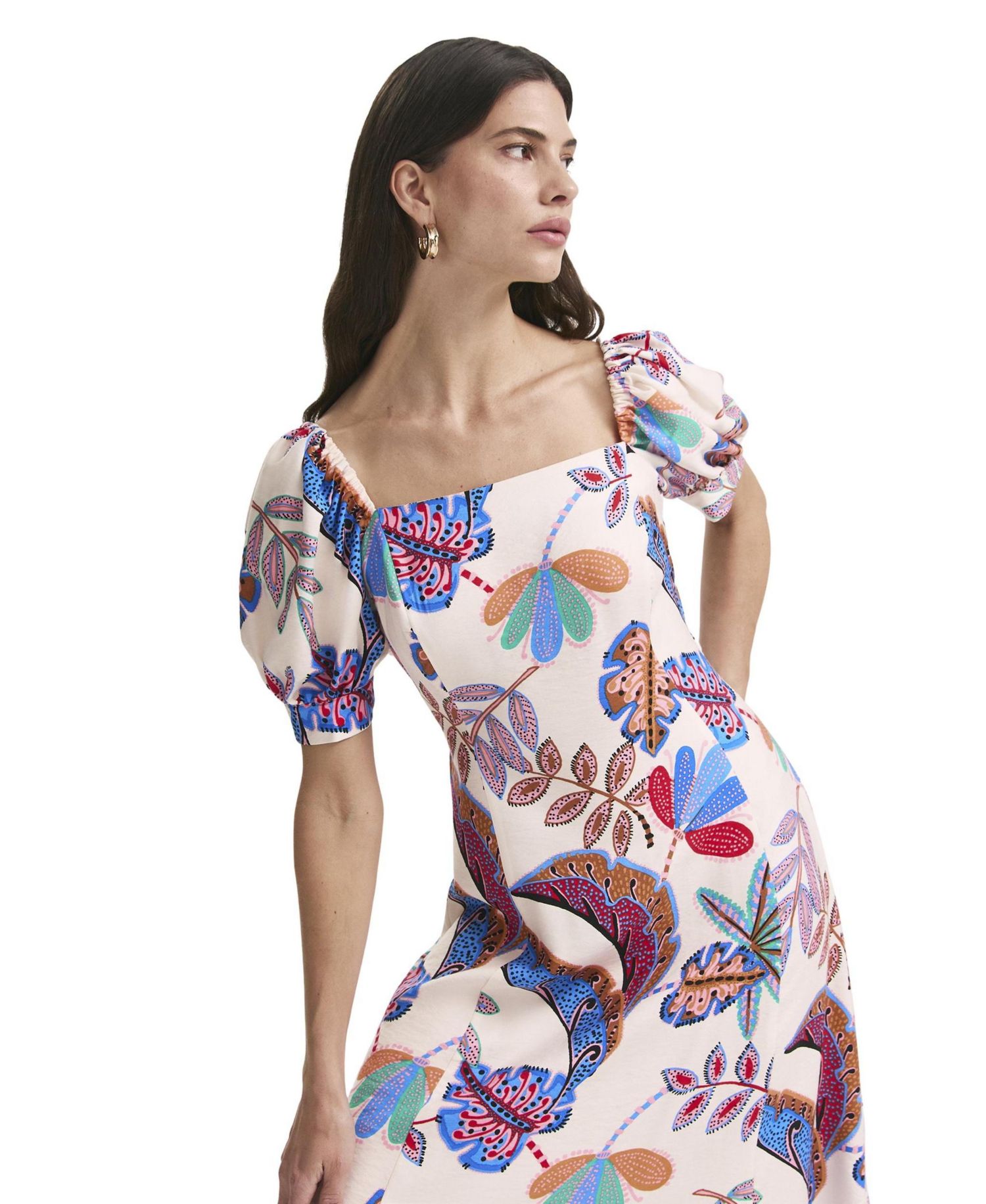 Women's Daisy Floral-Print Fit-and-Flare Square Neck Midi Dress