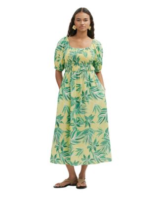 Women's Enzo Square Neck Floral-Print Short-Sleeve Midi Dress