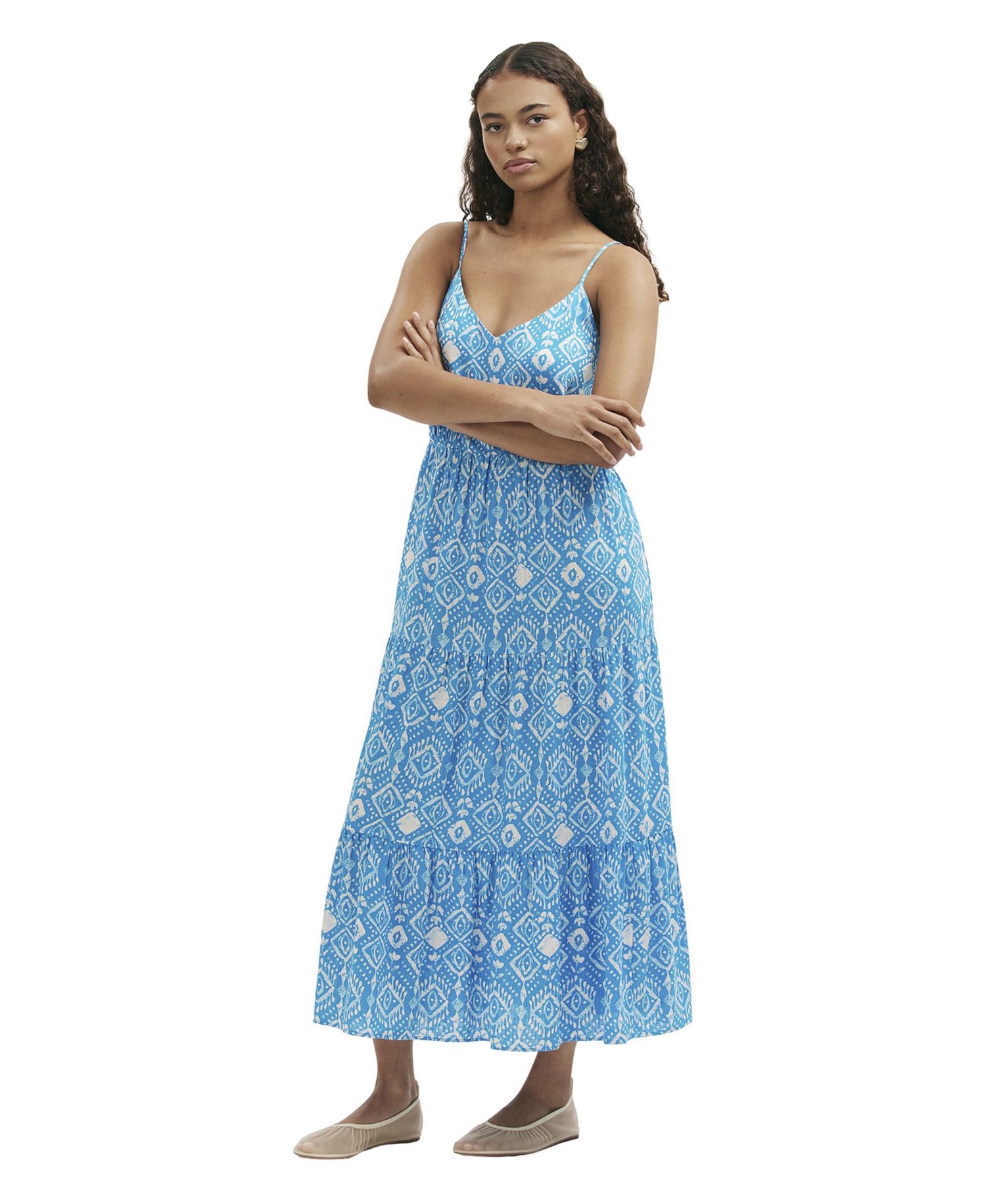 Women's Emmie Cotton V-Neck Tiered Midi Dress