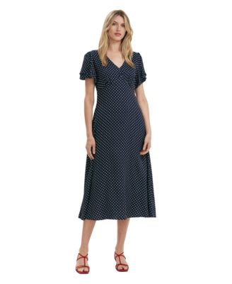 Women's Saskia Polka-Dot V-Neck Short-Sleeve Midi Dress