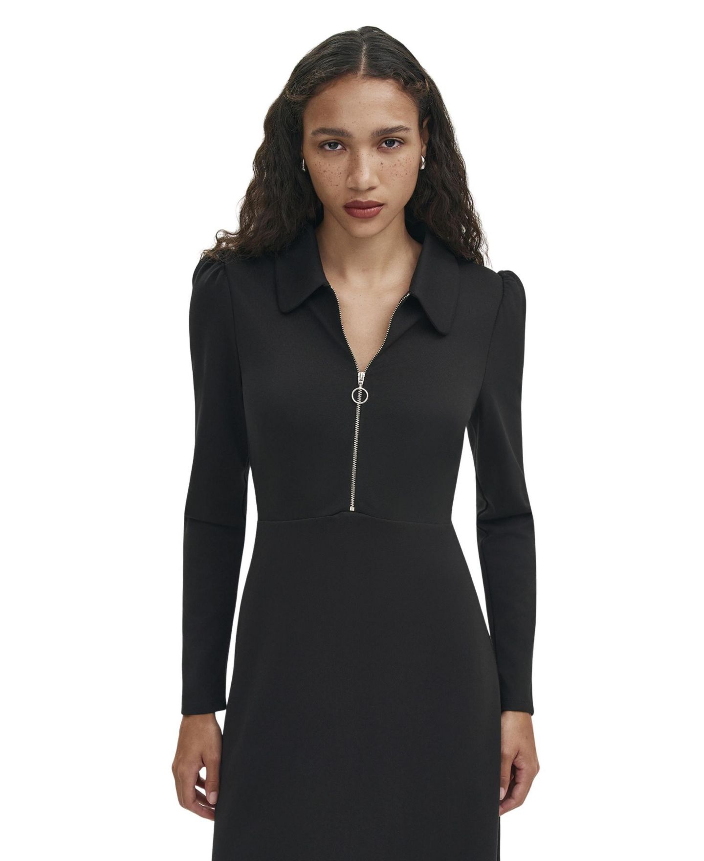 Женское платье Finery London Elvira Collared Long-Sleeve Ponte Midi, цвет: Чёрный — фото 4