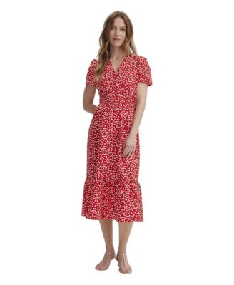 Women's Deena V-Neck Short-Sleeve Tiered Wrap Midi Dress