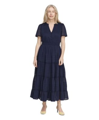 Women's Juniper V-Neck Tiered Short-Sleeve Cotton Midi Dress