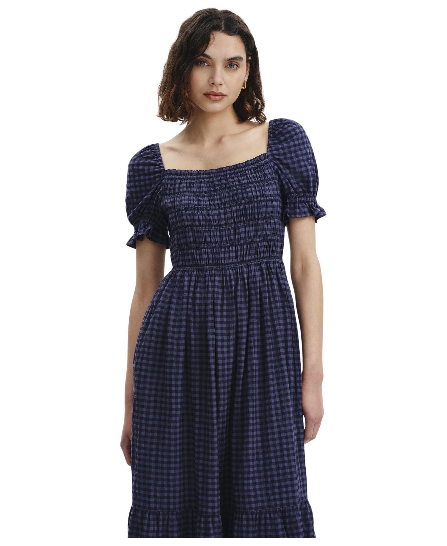 Women's Dawn Short-Sleeve Gingham Midi Dress