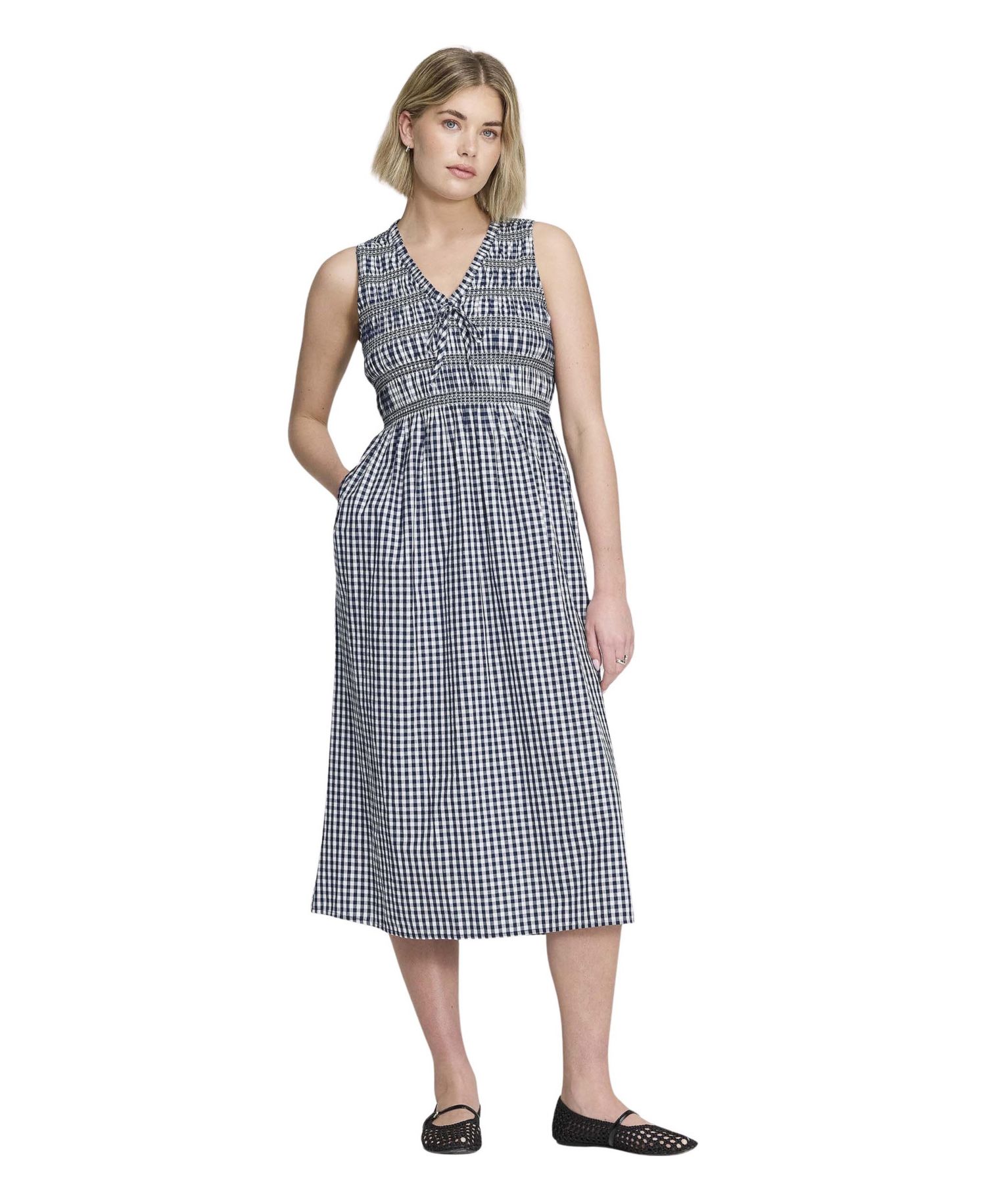 Women's Hadlee Gingham Shirred V-Neck Midi Dress