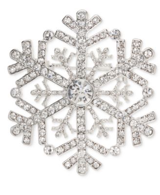 Silver-Tone Crystal Snowflake Pin