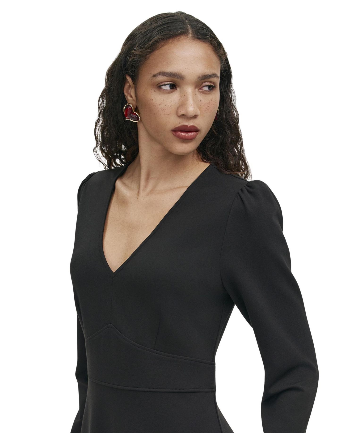 Women's Seraphina Ponte Jersey A-Line V-Neck Long-Sleeve Midi Dress