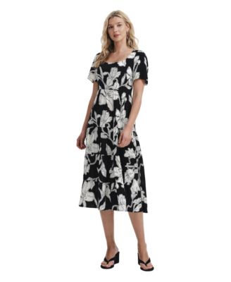 Women's Teresa Tiered Floral-Print Square Neck Midi Dress