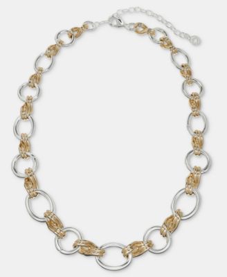Two-Tone Twisted & Interlock Collar Necklace, 16" + 3" Extender