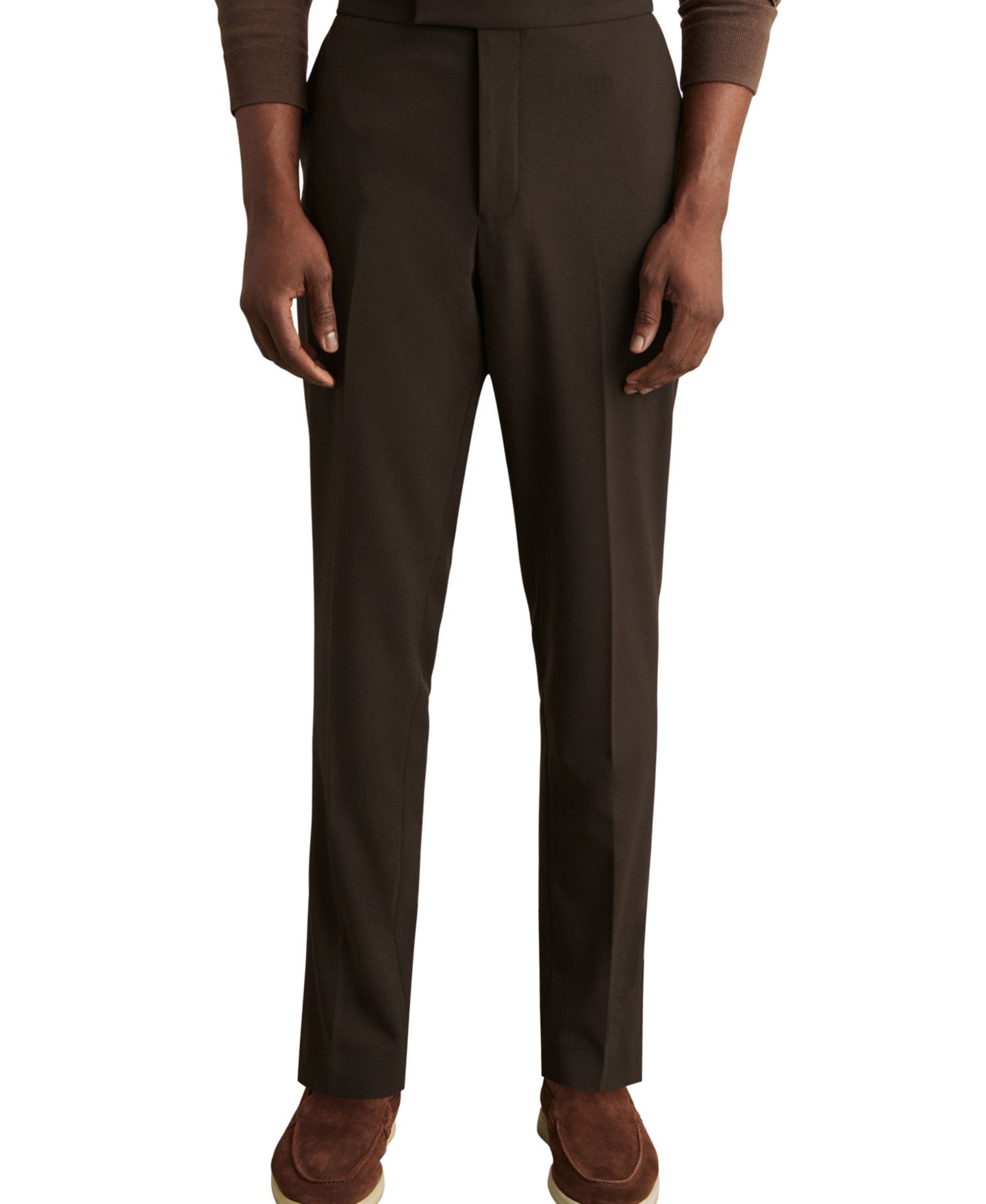 Мужские брюки REISS Found Slim-Fit Stretch Trousers, цвет: Коричневый — фото 1