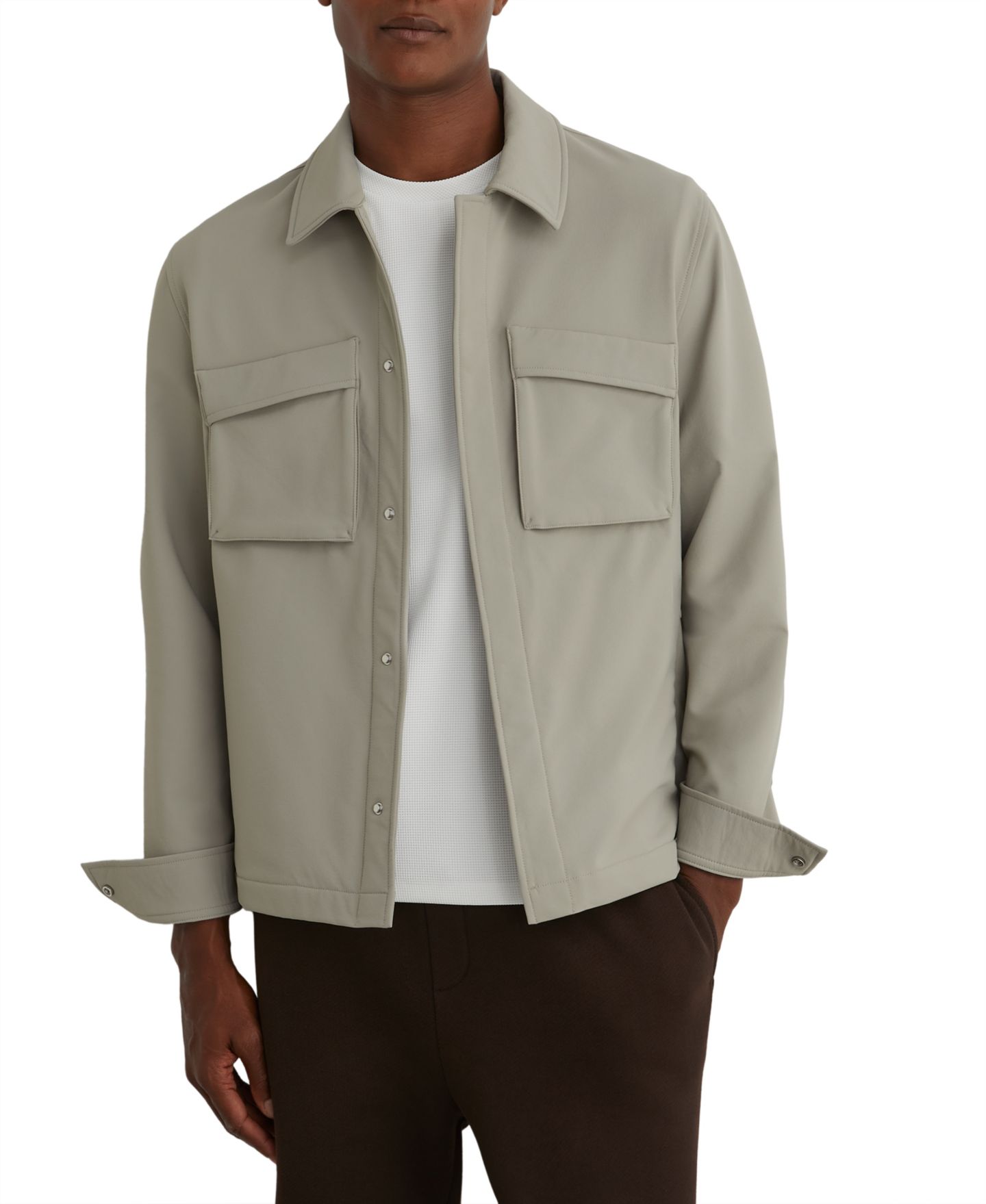 Мужская рубашка REISS Divide Point-Collar Zip-Front Fleece-Lined Overshirt, цвет: Серо-бежевый — фото 1