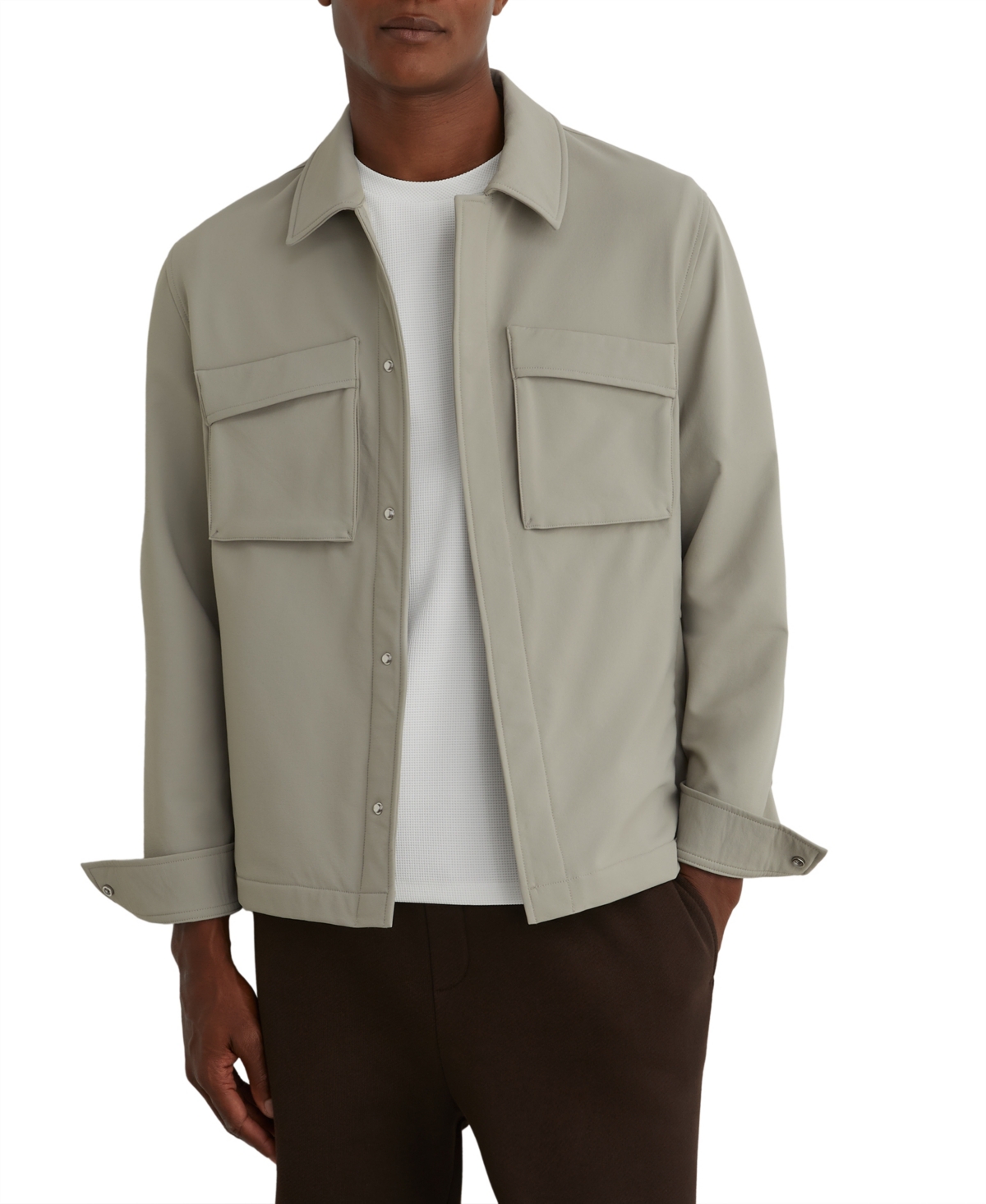 Reiss Men's Divide Point-Collar Zip-Front Fleece-Lined Overshirt