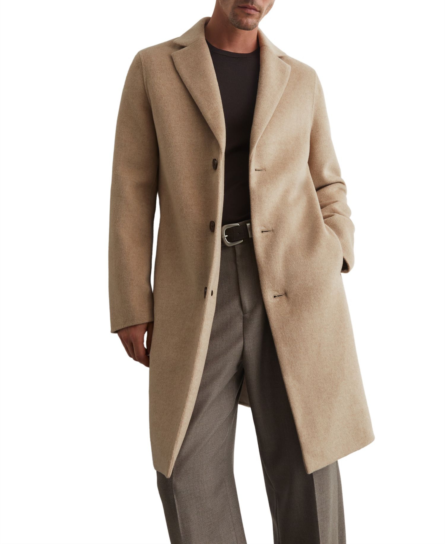 Men's Knight Single-Breasted Wool-Blend Brushed Overcoat