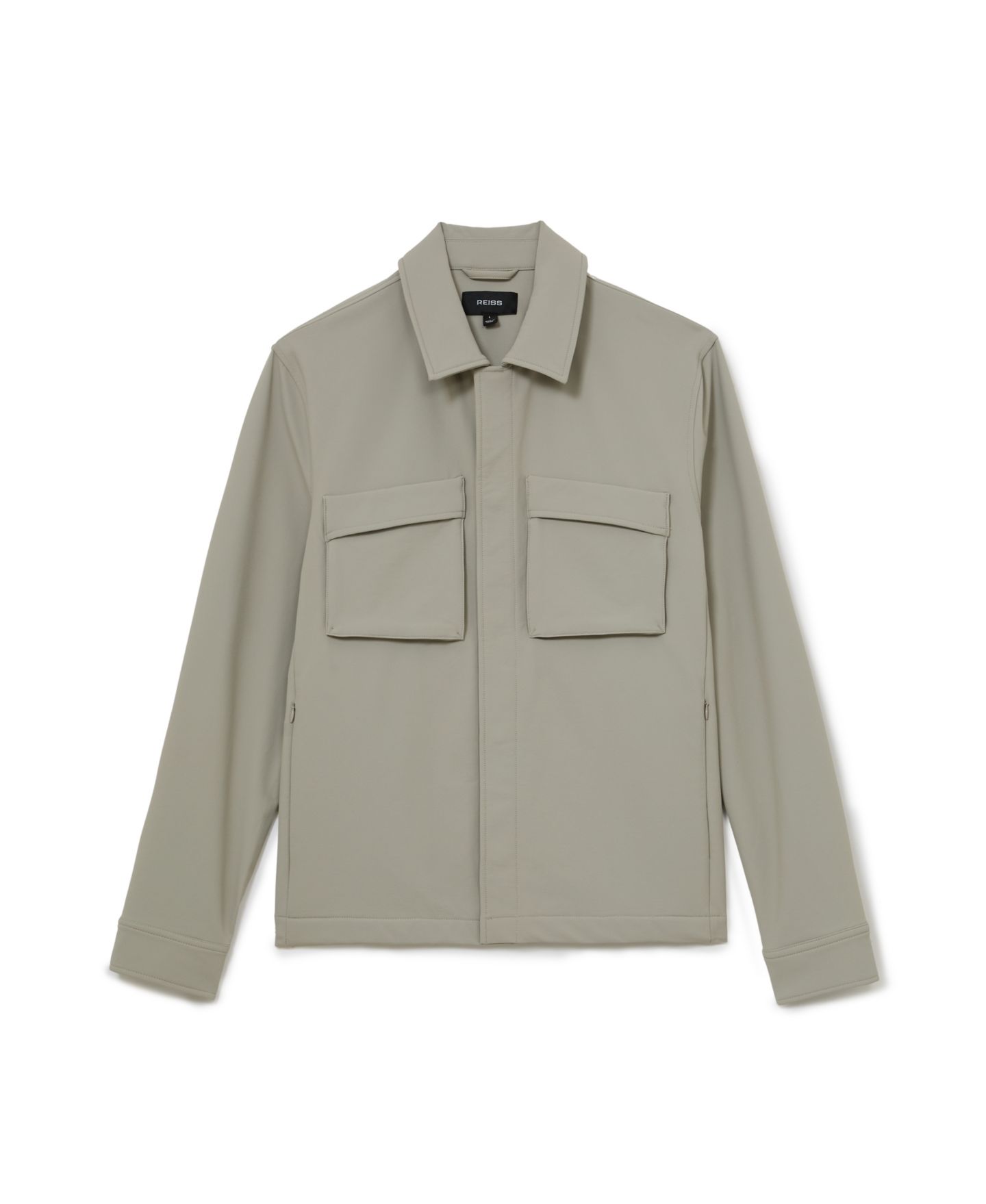 Мужская рубашка REISS Divide Point-Collar Zip-Front Fleece-Lined Overshirt, цвет: Серо-бежевый — фото 5