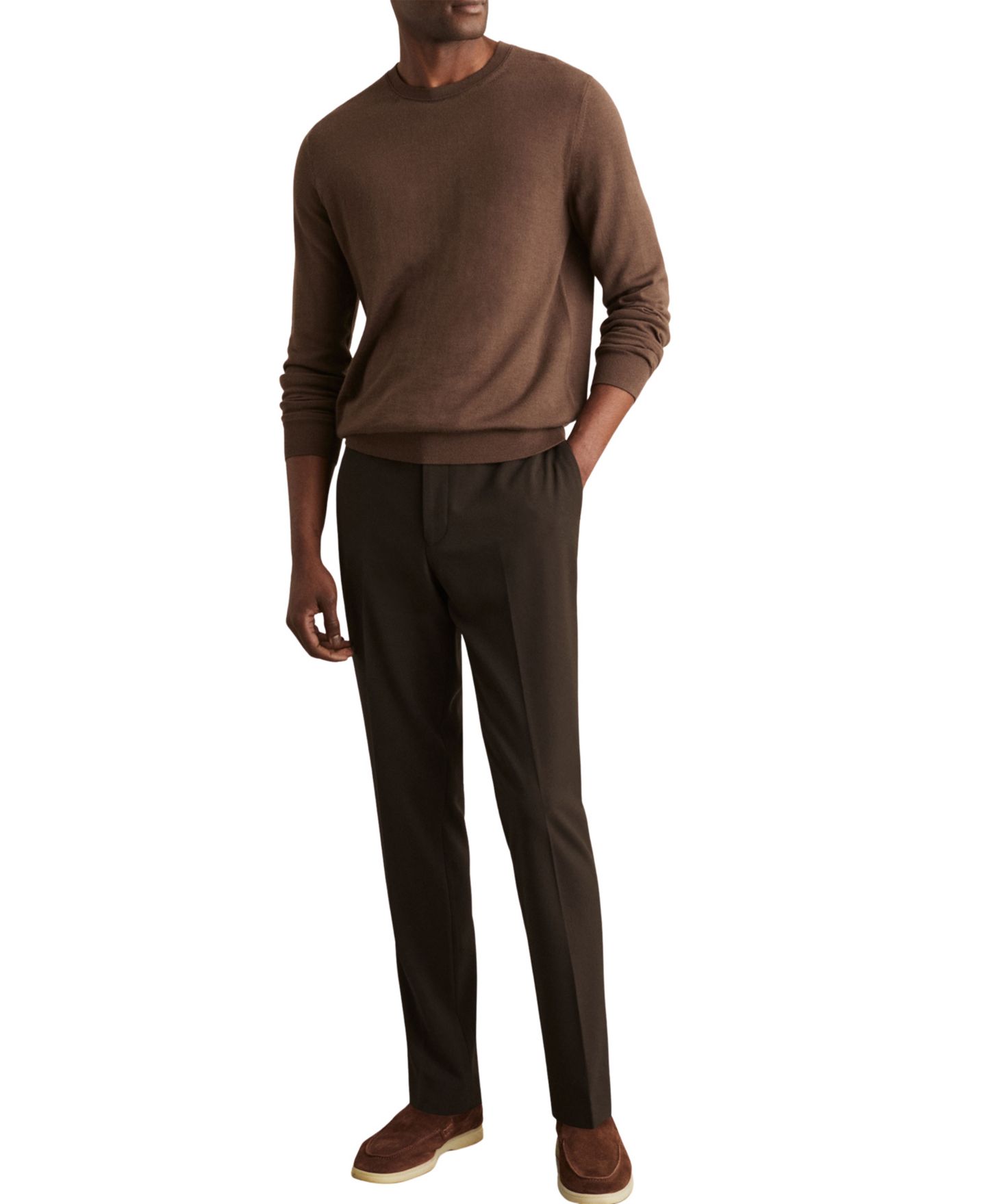 Мужские брюки REISS Found Slim-Fit Stretch Trousers, цвет: Коричневый — фото 3