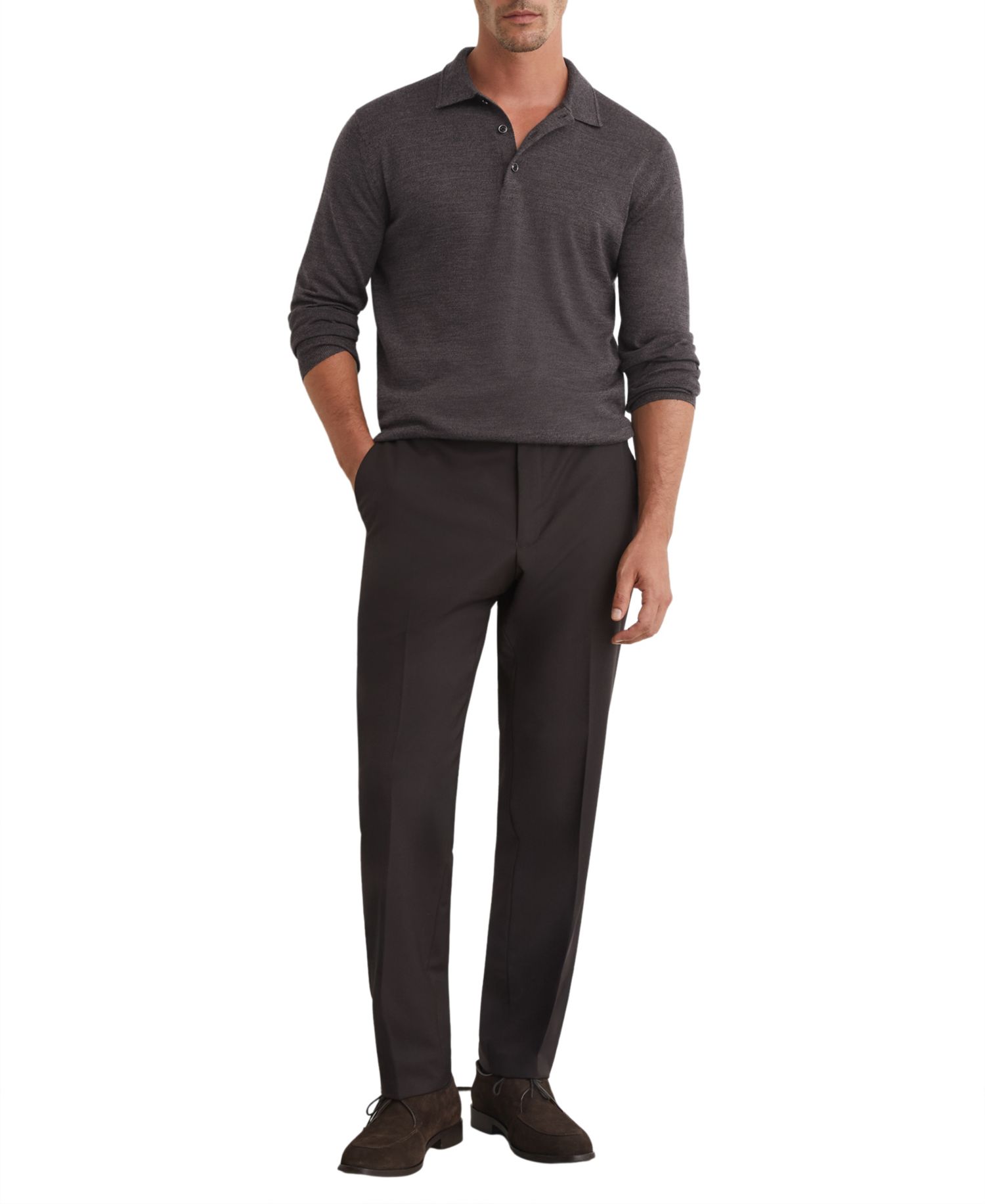 Men's Trafford Long-Sleeve Slim-Fit Merino Wool Polo Shirt