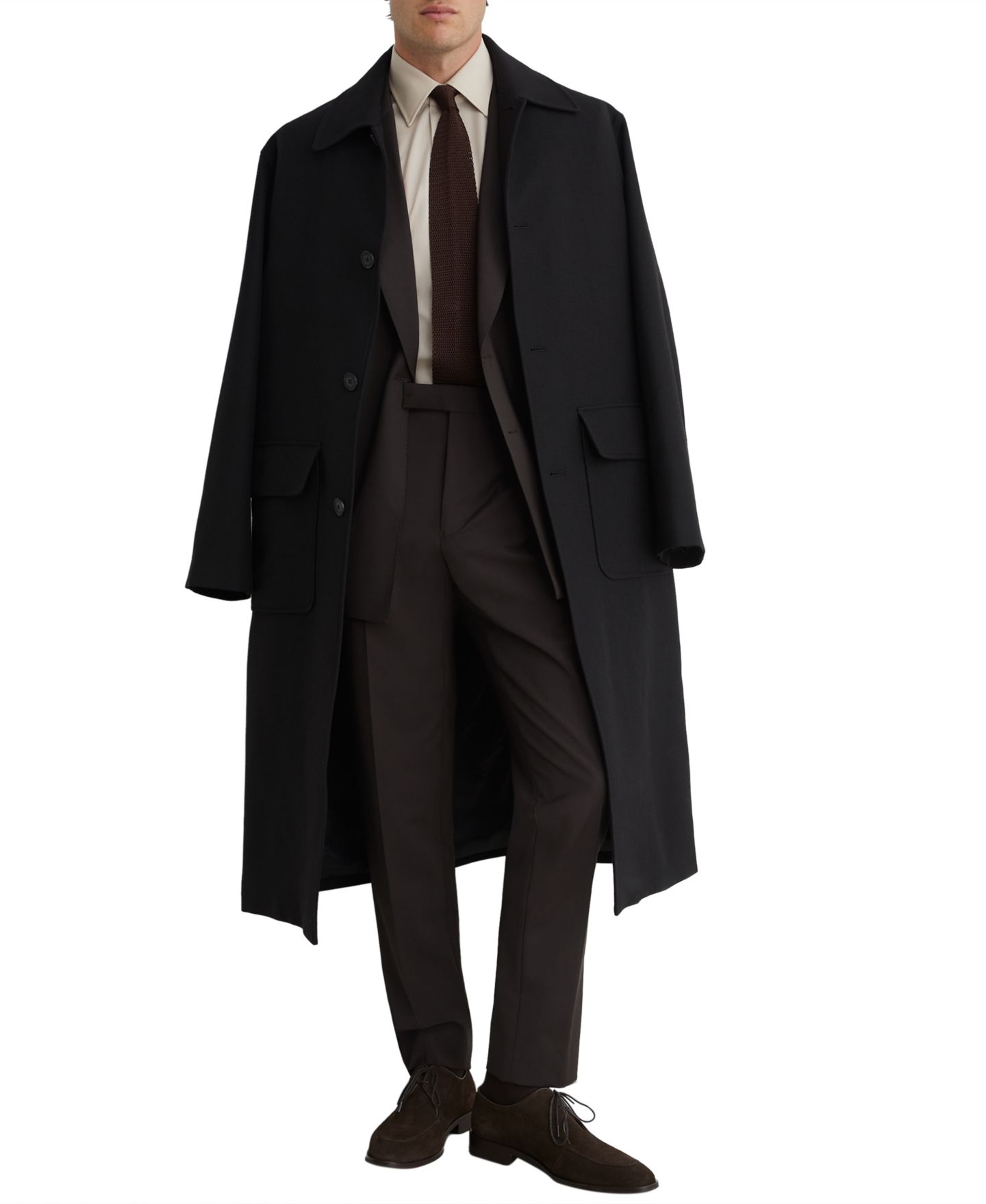 Мужские брюки REISS Dream Side-Adjuster Tailored-Fit Wool-Blend, цвет: Шоколадный коричневый — фото 3